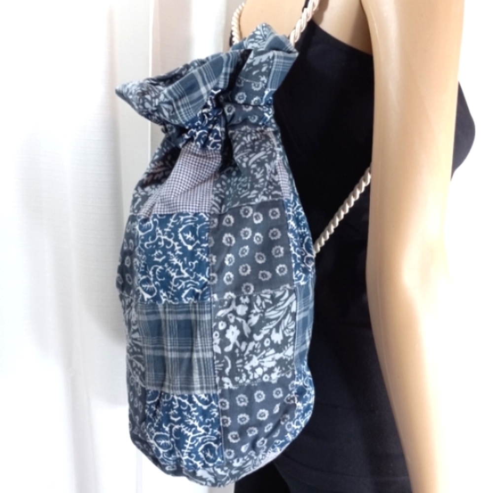 HANDMADE New QuiltsByMara Cotton Plaid & Batik Patchwork Drawstring Knap…